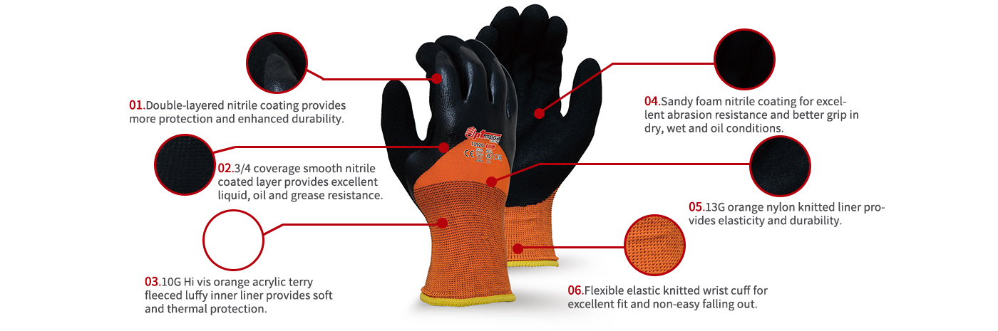 Sandy foam nitrile coated thermal glove with flexibility and strong grip-71920