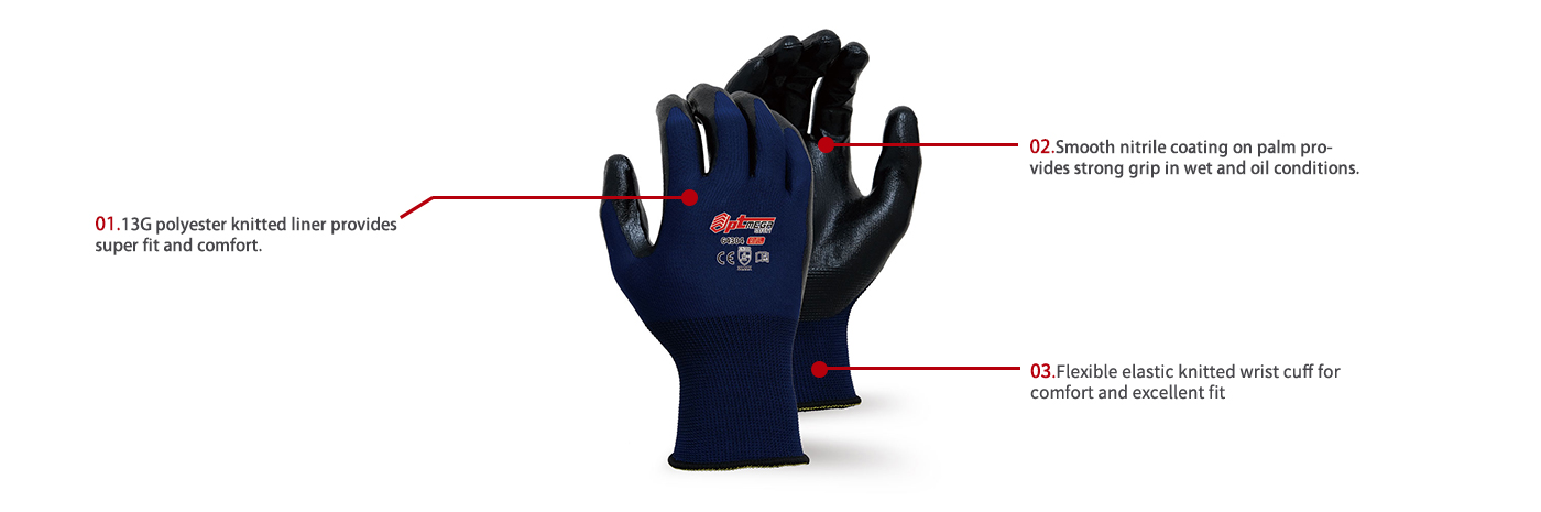 General smooth nitrile coated glove for oil conditions-64304