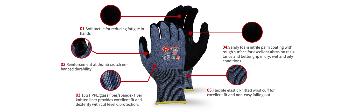 Sandy Foam Nitrile Glove in Cut level C Protection-65533R