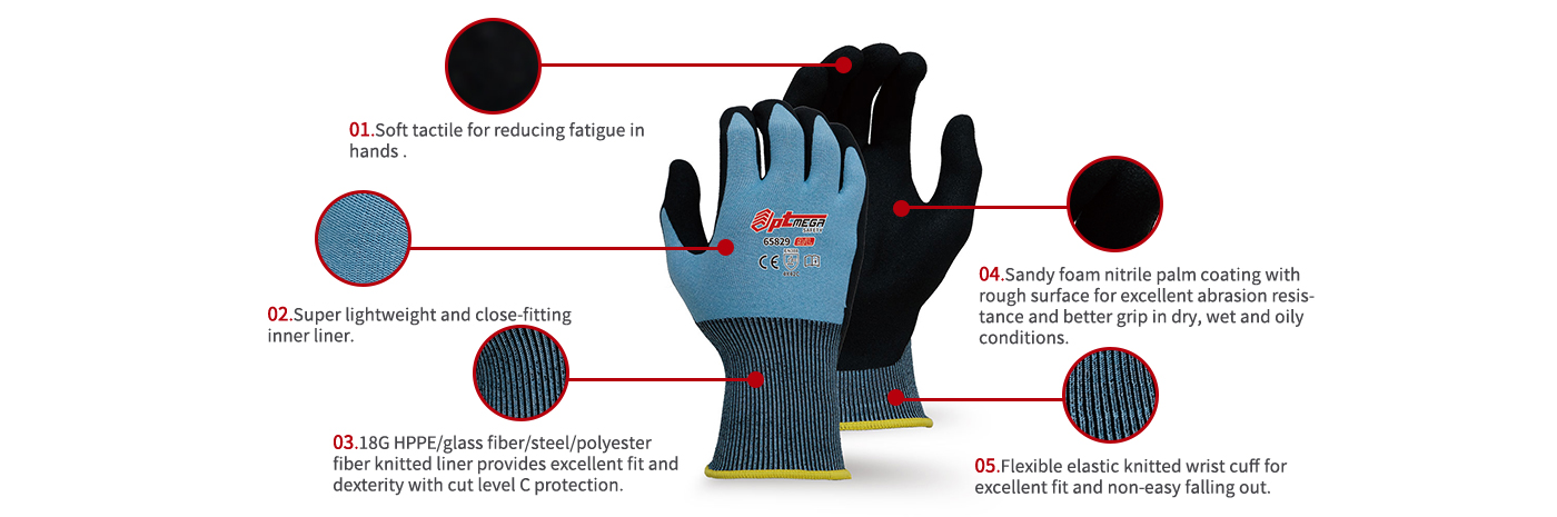 Sandy Foam Nitrile Glove in Cut level C Protection-65829