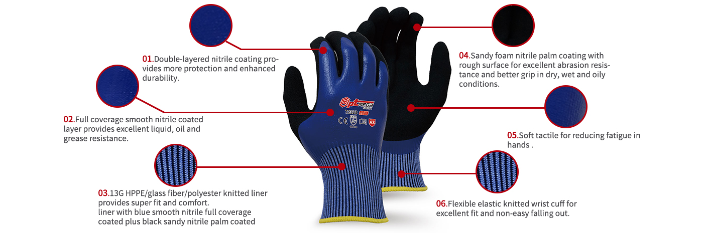 Unique Grip for Oily Handling in Cut level C Protection-72323
