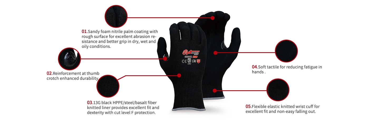 Sandy Foam Nitrile Glove in Cut level F Protection-65330R
