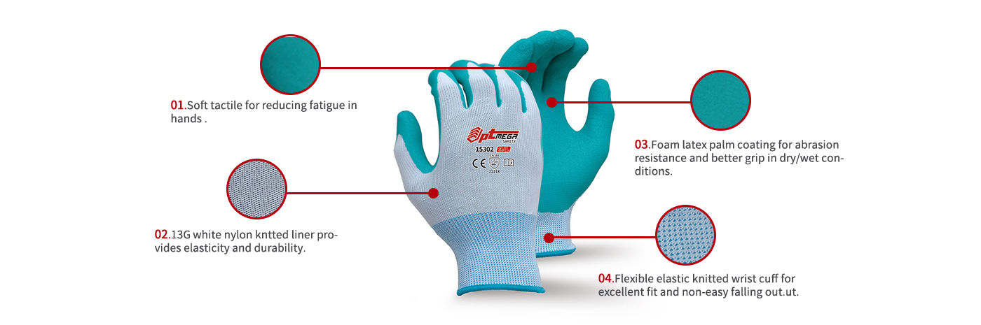 General nylon knitted liner foam latex glove-15302