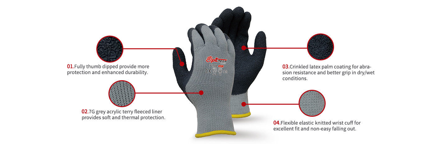 Crinkled latex coated thermal glove with strong grip-12710