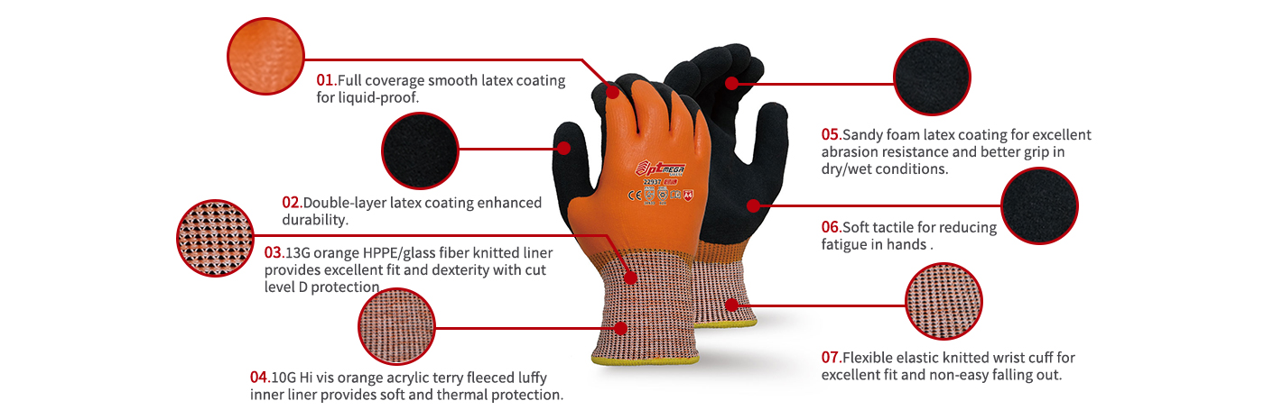 Thermal & Water-proof latex glove with cut level D protection-22937