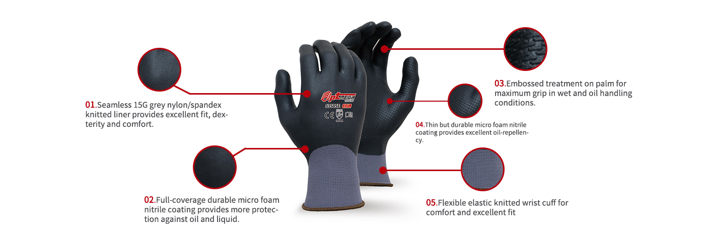 Micro foam nitrile coated glove, #Oilresistantgloves with Durability and Enhanced Grip-53505E