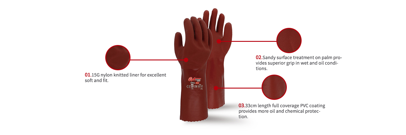 33cm length PVC coating glove with rough sandy surface treatment -45501
