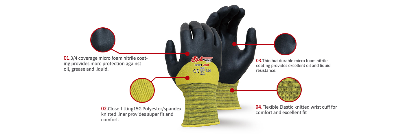 Micro foam nitrile coated glove, #Precision #Handling Glove for #Oil and #Grease-52521