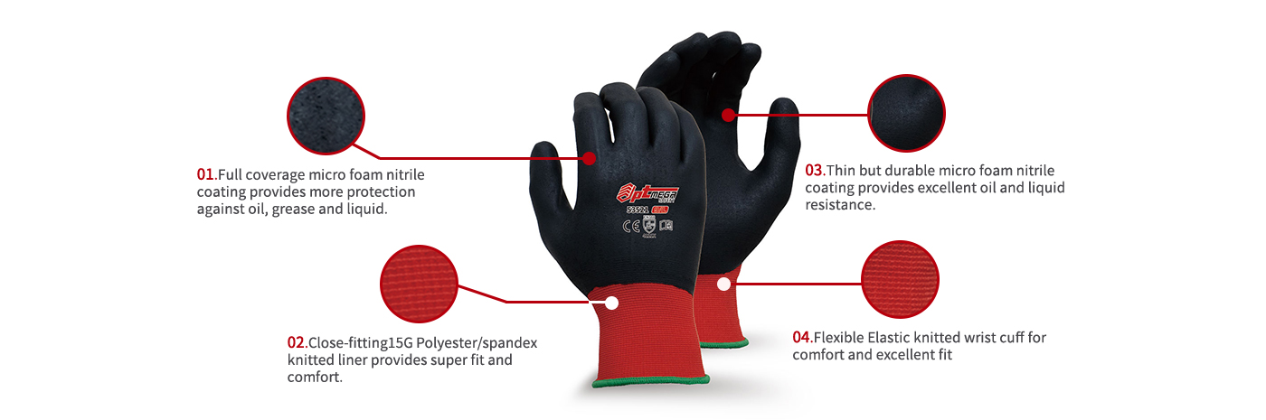Micro foam nitrile coated glove, #Precision #Handling Glove for #Oil and #Grease-53521
